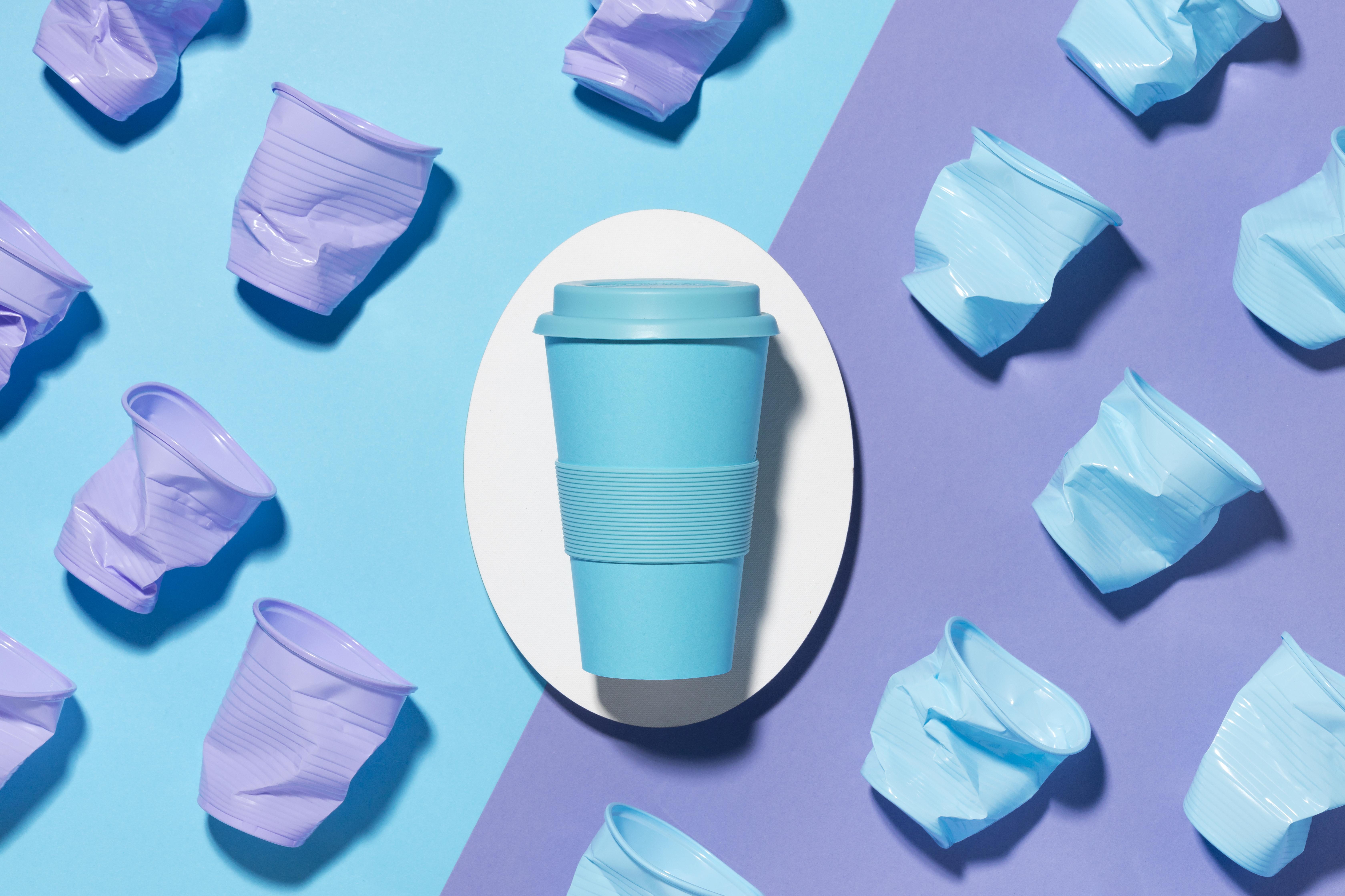 top view reusable cup with plastic cups