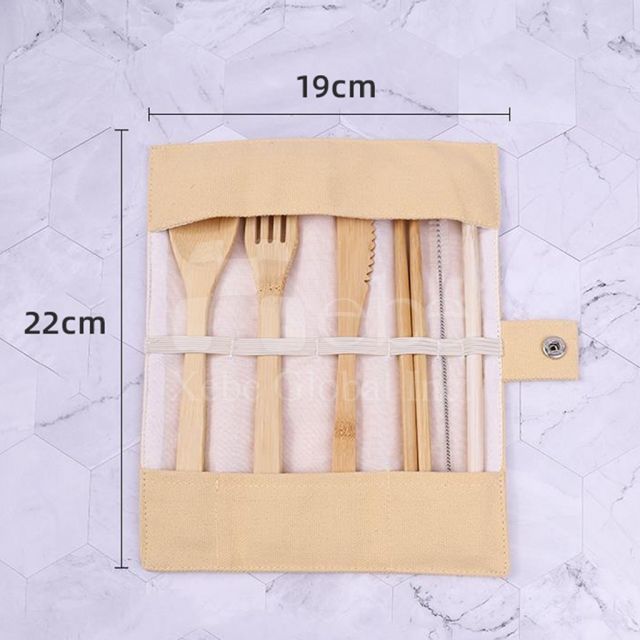 白色布袋竹製環保餐具組