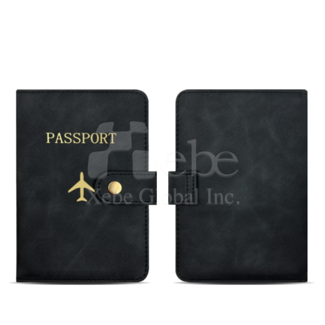 客製化黑色皮革鈕扣護照套
